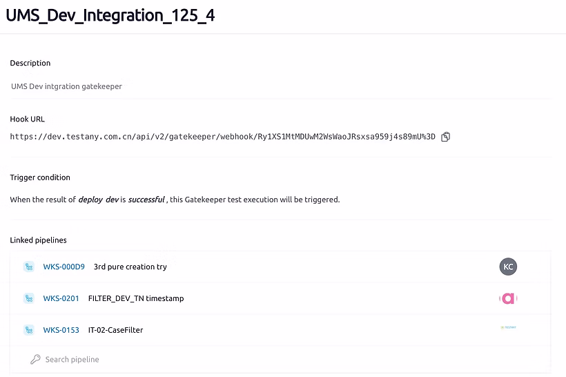 Automated API test pipeline in Testany